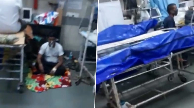 Video Showing Body Bags Lying Near Patients Inside Mumbai's KEM Hospital Ward Shared Nitesh Rane, Patient Seen Sitting on Floor