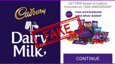 Fact Check: Cadbury Giving Away 500 Free Baskets of Cadbury Chocolate to EVERYONE on its 196th Anniversary? Know Truth About This Fake Message
