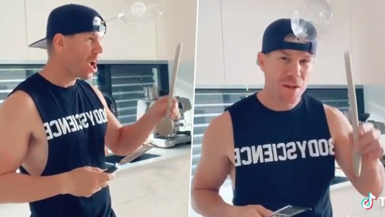 David Warner Produces Music Using Wine Glass and Kitchen Utensils While Humming to Iconic Song ‘Stand by Me’ (Watch Video)