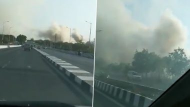 Mumbai Fire: Massive Blaze Reported from Open Ground Near Eastern Express Highway Along Nahur-Bhandup; Watch Video