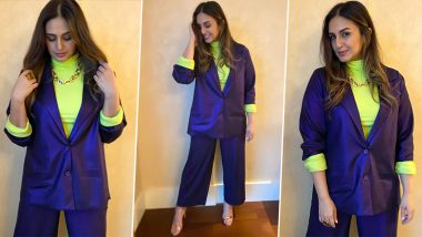 Huma Qureshi Is Taming Neon and Navy Blue All in One Perfect Pantsuit Vibe!