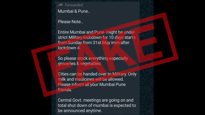 Mumbai, Pune To Be Under Military Lockdown For 10 Days From May 31? Mumbai Police Debunks Fake News