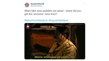 Mumbai Police Uses a Witty 'Paatal Lok' Meme to Spread Awareness Against Fake WhatsApp News (View Pic)