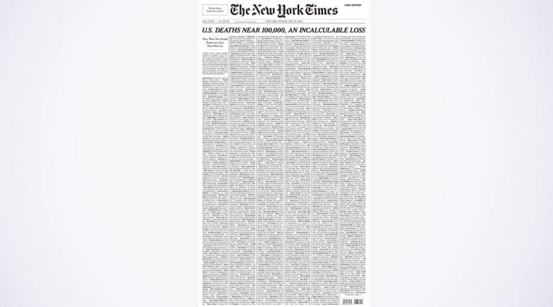 The New York Times Pay Homage Dedicating Its Sunday Front Page With 1,000 Names of COVID-19 Victims