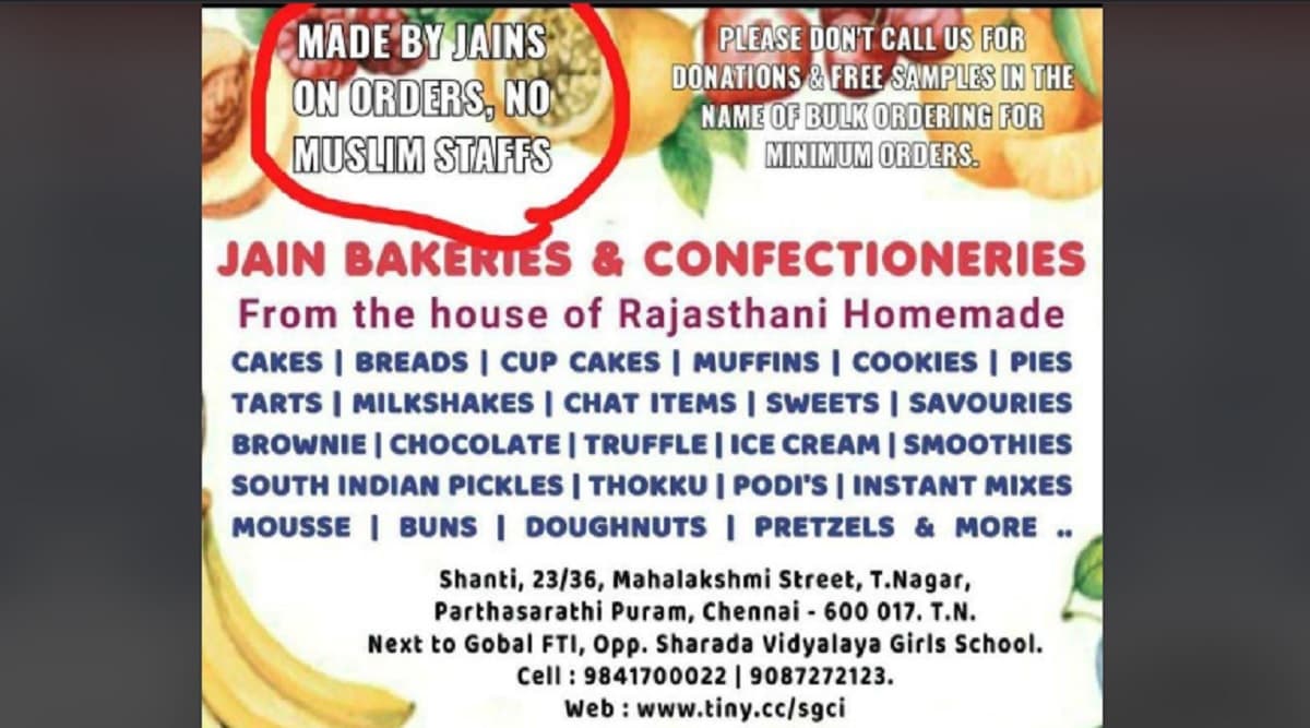 Chennai: Owner of Jain Bakeries and Confectionaries Arrested For 'No Muslim Staff' Advertisement