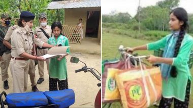 Dibrugarh Police Gifts Moped to Young Girl Selling Vegetable on Bicycle To Support Her Family, See Pics