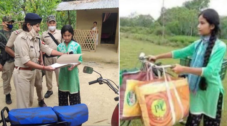 Dibrugarh Police Gifts Moped to Young Girl Selling Vegetable on Bicycle To Support Her Family