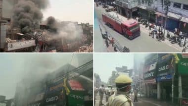 Prayagraj Fire: Blaze Erupts at Electronic Market in Johnston Ganj, Black Smoke Fills Sky