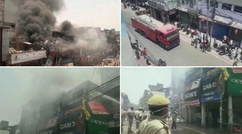 Prayagraj Fire: Blaze Erupts at Electronic Market in Johnston Ganj, Black Smoke Fills Sky