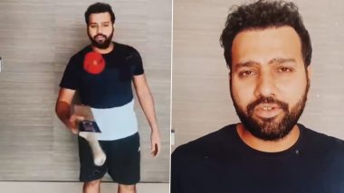 Rohit Sharma Gets Creative, Pulls Off ‘Keep It Up’ Challenge Using Bat Handle to Juggle Ball (Watch Video)