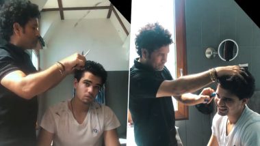 Sachin Tendulkar Gives Son Arjun a Haircut, Calls It ‘Responsibility of a Father to Do Everything for Kids’ (Watch Video)