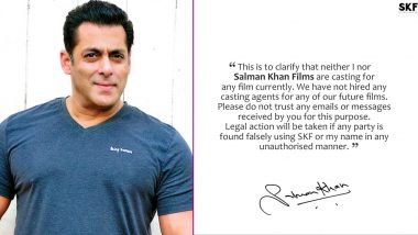 'Mat Karo Rumours Pe Trust,' Says Salman Khan Who Dismisses Fake News of Casting For Films; Threatens Legal Action Against Imposters (View Tweet)