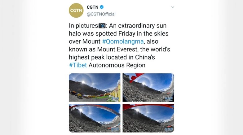 China's CGTN Shares Beautiful Pic of 'Mount Qomolangma', Claims Mt Everest Belongs to China's Tibet