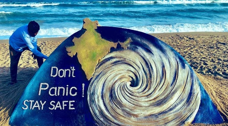 Cyclone Amphan Sand Art Created by Sudarsan Pattnaik With the Message ‘Don’t Panic, Stay Safe’