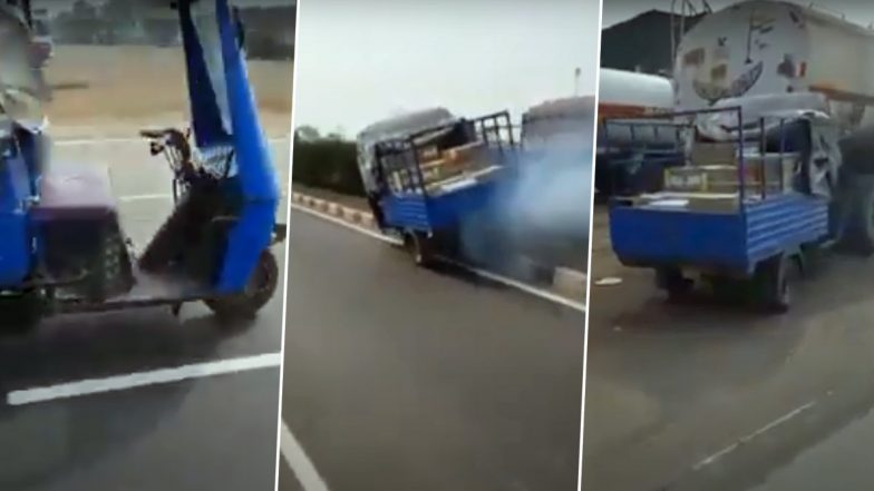 Tempo Without Driver Moves on Ankleshwar Highway in Gujarat and Crashes Into a Truck, Old Video Goes Viral on Social Media
