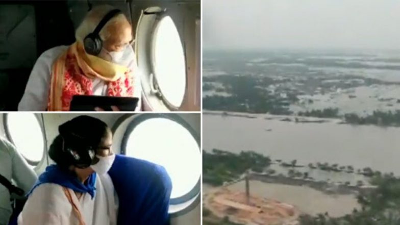 PM Narendra Modi And West Bengal CM Mamata Banerjee Conduct Aerial Survey of Areas Affected Due to Cyclone Amphan, Watch Video