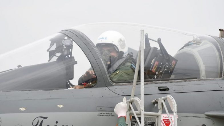 IAF Air Chief Marshal RKS Bhadauria Flies LCA Tejas During Induction Ceremony of The Aircraft Into 'Flying Bullets' at Sulur Airbase, Watch Video