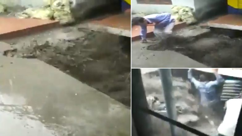 Himachal Pradesh: Overflowing Nullah Floods Underground Shop in Karsog, Locals Rescue Stranded People by Breaking Shutter - Watch Video