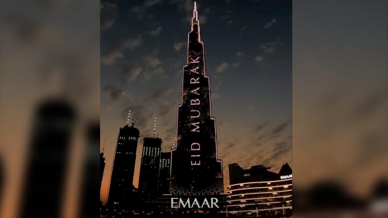 Burj Khalifa Lights Up With ‘Eid Mubarak’ Message to Celebrate Eid al-Fitr 2020, Watch Mesmerising Video of World's Tallest Building in Dubai!