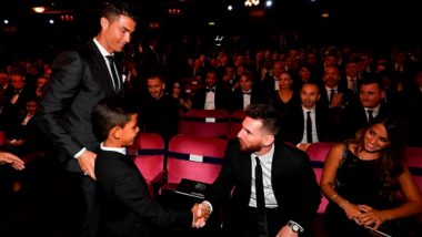 Cristiano Ronaldo Jr’s Picture With Lionel Messi From 2017 Ballon d’Or Awards Ceremony Resurfaces on the Internet; His Caption Will Leave You Speechless!