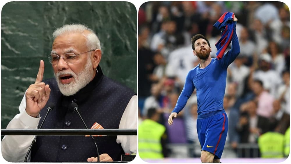 La Liga Brings Out the Best Version of PM Narendra Modi’s Emphasis on Atmanirbharta, Posts a Picture of Lionel Messi Holding His Jersey After a Goal La Liga Brings Out the Best Version of PM Narendra Modi’s Emphasis on Atmanirbharta, Posts a Picture of Lionel Messi Holding His Jersey After a Goal