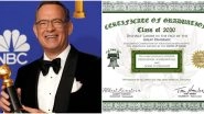 Tom Hanks Felicitates the Class of 2020 by Sharing His Semi-Official Diploma That's Also Signed By Albert Einstein