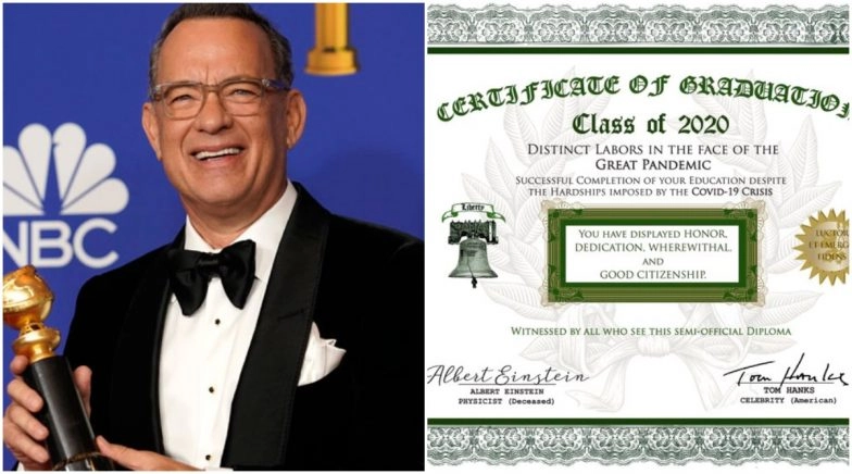 Tom Hanks Felicitates the Class of 2020 by Sharing His Semi-Official Diploma 