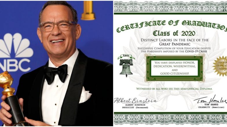 Tom Hanks Felicitates the Class of 2020 by Sharing His Semi-Official Diploma That's Also Signed By Albert Einstein