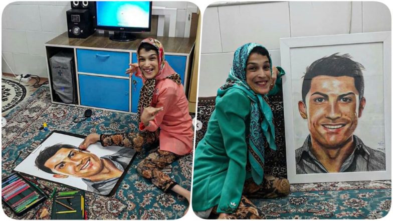 Cristiano Ronaldo Portrait by Fateme Hamami Nasrabadi, Physically Challenged Iranian Artist, is Amazing! (See Pics)