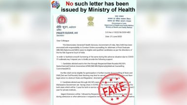 Health Ministry to Conduct Online Counselling For PG Medical Seats? PIB Fact Check Issues Clarification as Fake Letter Goes Viral
