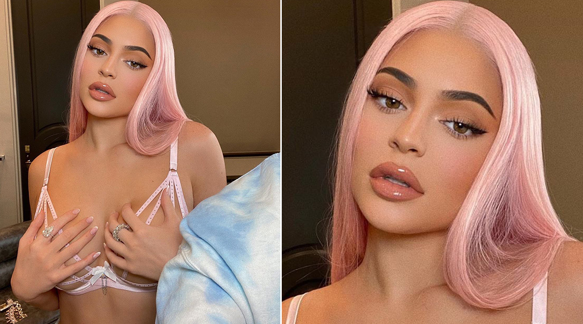 Kylie Jenner poses in sexy Gucci bra as she shows off new blonde hair