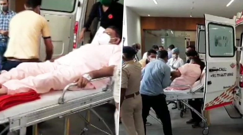 Rajya Sabha Polls: Gujarat BJP MLA Kesarisinh Jesangbhai Solanki Arrives at Assembly in Ambulance