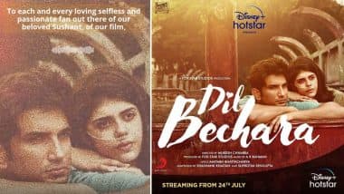 Sushant Singh Rajput's Last Movie Dil Bechara To Premiere On Star Plus On August 9, 2020 After Digital Release on Disney+ Hotstar (Deets Inside)