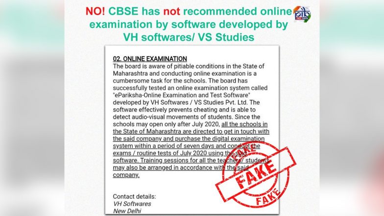 CBSE Directed Schools to Conduct Online Exam by Purchasing an App Developed by VH Softwares? PIB Debunks Fake News, Here’s the Truth