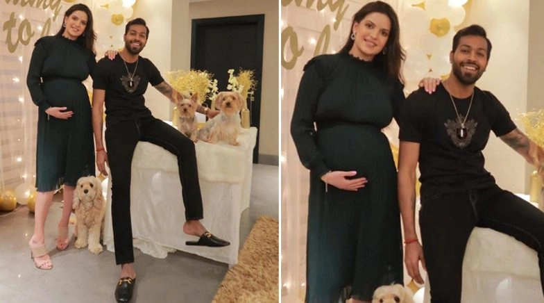 Hardik Pandya and Wife Natasa Stankovic Strike a Pose at Their Baby Shower Ceremony (View Pic)