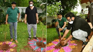 Prabhas Spotted for the First Time Since Lockdown, Plants Saplings Along With TRS MP Santosh Kumar for #GreenIndiaChallenge (View Pics)