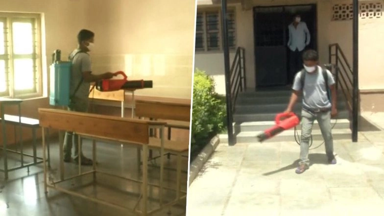 Karnataka SSLC Exams 2020: Sanitisation Work Undertaken at Examination Centres in Kalaburagi Amid Rising Coronavirus Cases