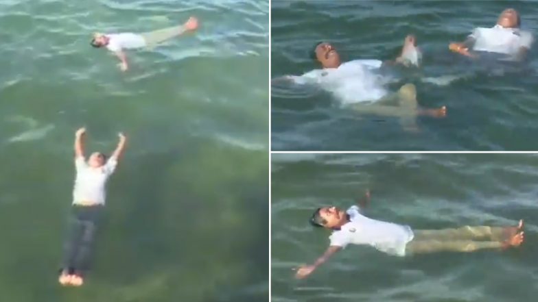 International Yoga Day 2020: People Perform Yoga Asanas in Palk Strait in Tamil Nadu's Rameswaram (Watch Video)