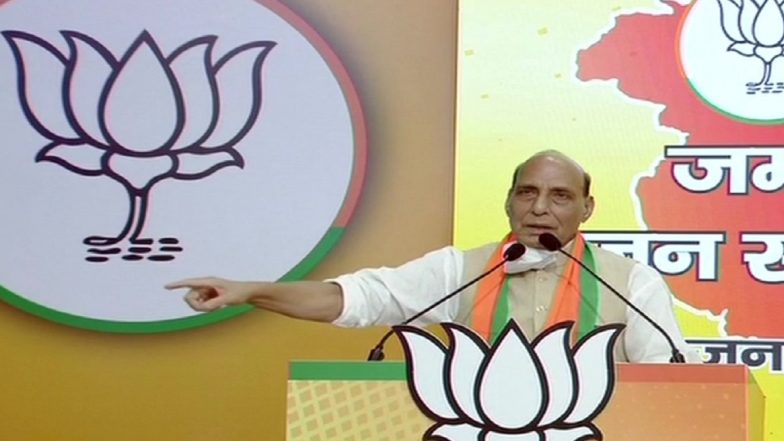 Indo-Sino Standoff in Ladakh: 'Talks With China at Diplomatic & Military Level Underway, Won't Keep Anyone in Dark', Says Rajnath Singh During Jammu Samvad Rally