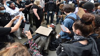 Statue of Edward Colston, 17th Century Slave Trader, Pulled Down and Thrown Into Bristol Harbour by Black Lives Matter Protesters in UK (Watch Video)