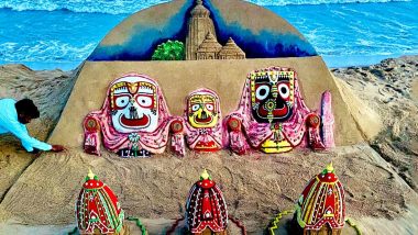 Jagannath Rath Yatra 2020 HD Images & Wishes: Sudarsan Pattnaik Creates Beautiful Sand Art Celebrating The Annual Procession at Odisha' Jagannath Temple in Puri (Pictures And Video)