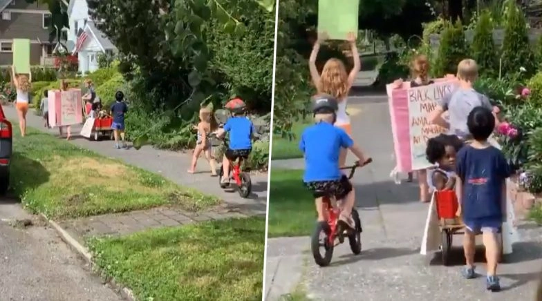 Little White Kids Do Black Lives Matter Protest by Carrying Their Black Friends in a Toy Cart! 