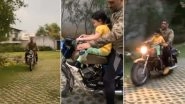 MS Dhoni Gives Bike Ride to Daughter Ziva at Ranchi Farmhouse Amid &lsquo;Crazy Lightning&rsquo; (Watch Video)