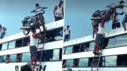Man Carrying Bike on His Head And Climbing on Ladder to Keep it on Bus Without Any Safety Measure Goes Viral, Twitterati Are Shocked Beyond Belief (Watch Video)