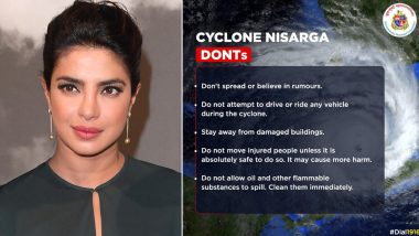 Cyclone Nisarga: Priyanka Chopra Jonas Urges All Mumbaikars Including Her Family to Be Safe From the Natural Calamity (View Tweets)