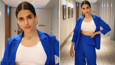 Sanya Malhotra Owning the Blues in a Chic Blue Pantsuit in This Throwback Style!