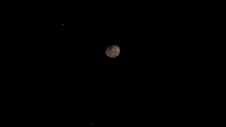 Jupiter, Saturn and Moon Form a Triangle in Rare Celestial Event in Night Sky, Check Pics of The Conjunction