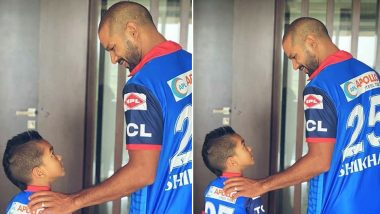 Shikhar Dhawan and Son Zoravar Pose in Delhi Capitals Jersey As They Miss IPL Action (View Post)