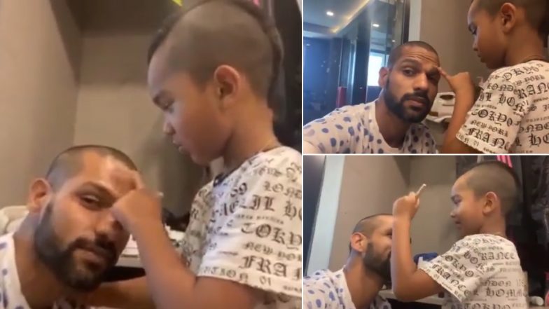 Shikhar Dhawan Gets ‘In House Make Up’ by His Son Zoravar Amid COVID-19 Lockdown (Watch Video)