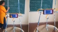 Indian Jugaad at Its Best! Netizens Praise Teacher For 'DIY' Tripod With Hanger and Chair to Support Her Phone and Conduct Online Classroom (Watch Video)
